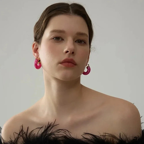 Blue 18K Gold Stainless Steel Hoop Earrings - Picture 11 of 12